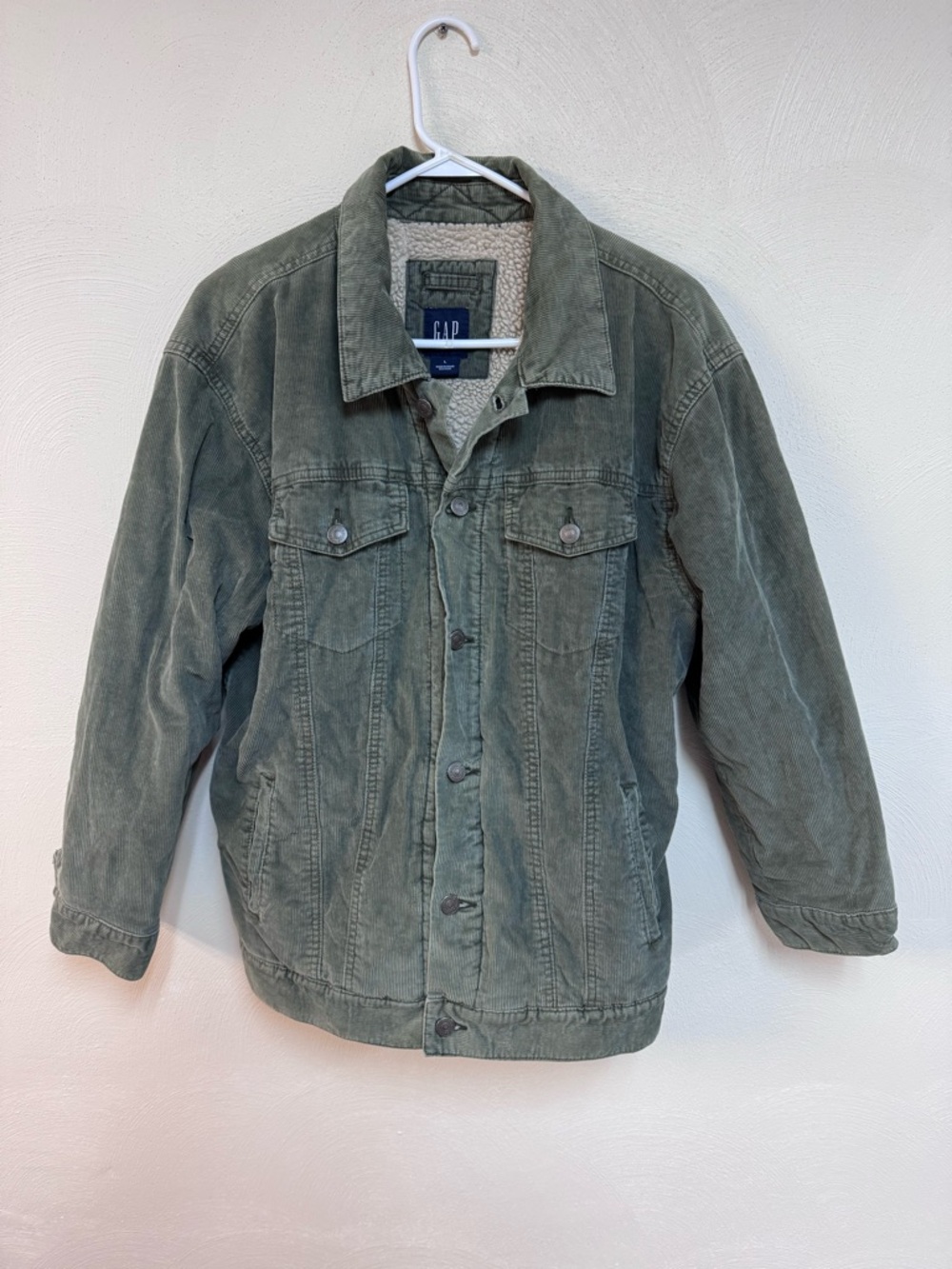 Vintage Gap Men's Green Sherpa Lined Trucker Jacket Button Spread Collar Size L
